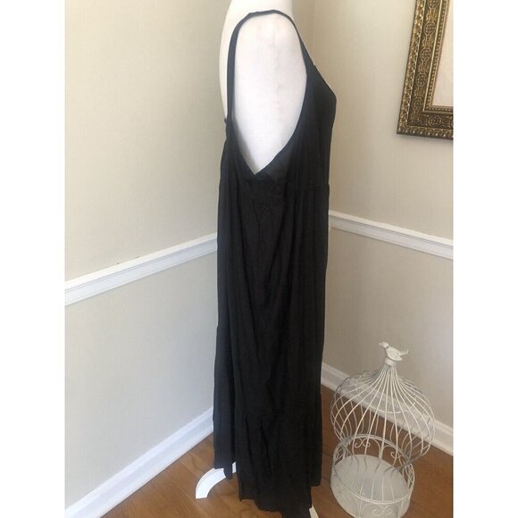 NWT SO Womens Size 2X Black Sleeveless Tiered Midi Dress Button Front - Picture 5 of 6